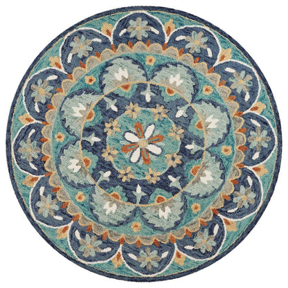 Blue Indoor Area Rug With Classic Round Design For Living Room