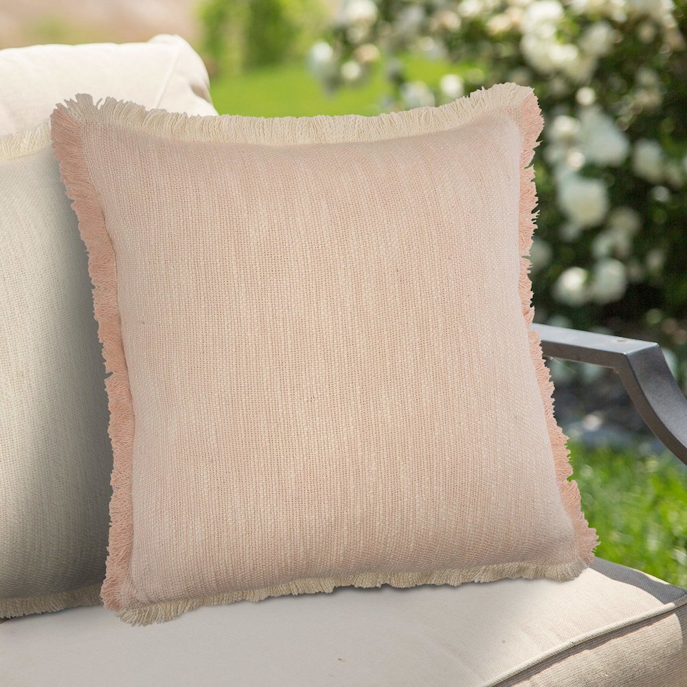 Unique Neutral Two-Tone Cotton Throw Pillow with Fringe