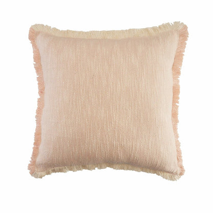 Unique Neutral Two-Tone Cotton Throw Pillow with Fringe