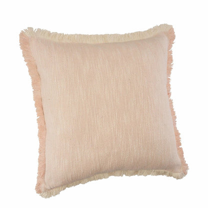 Unique Neutral Two-Tone Cotton Throw Pillow with Fringe