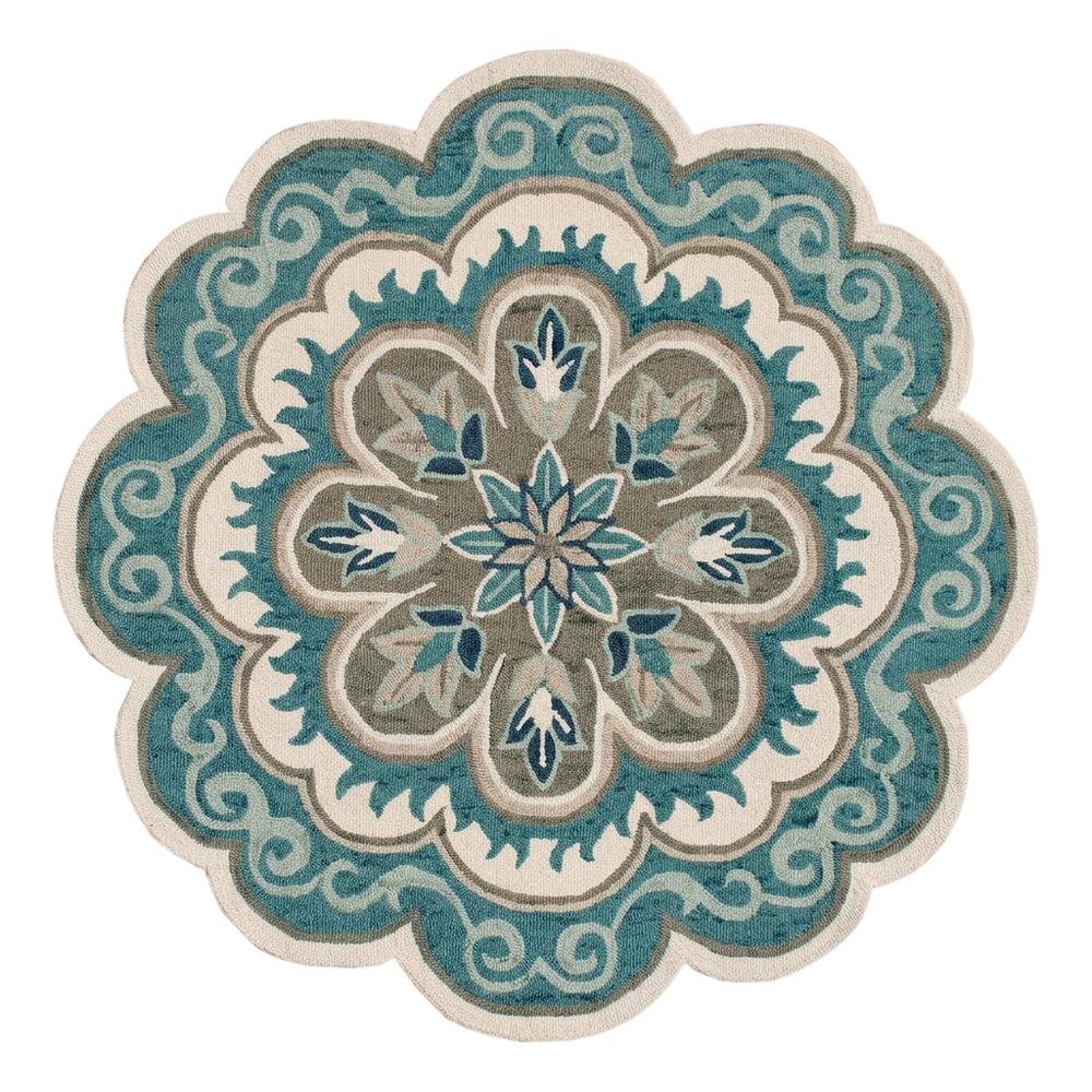 Blue Round Indoor Area Rug With Bohemian Style And Spot Clean Durability