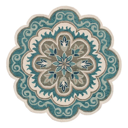 Blue Round Indoor Area Rug With Bohemian Style And Spot Clean Durability