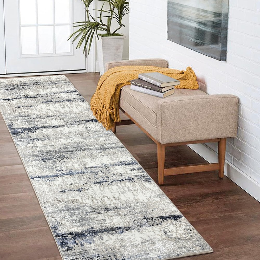 Antalya Durable Performance Area Rug Indoor in Gray/Blue, 2'6" x 8'
