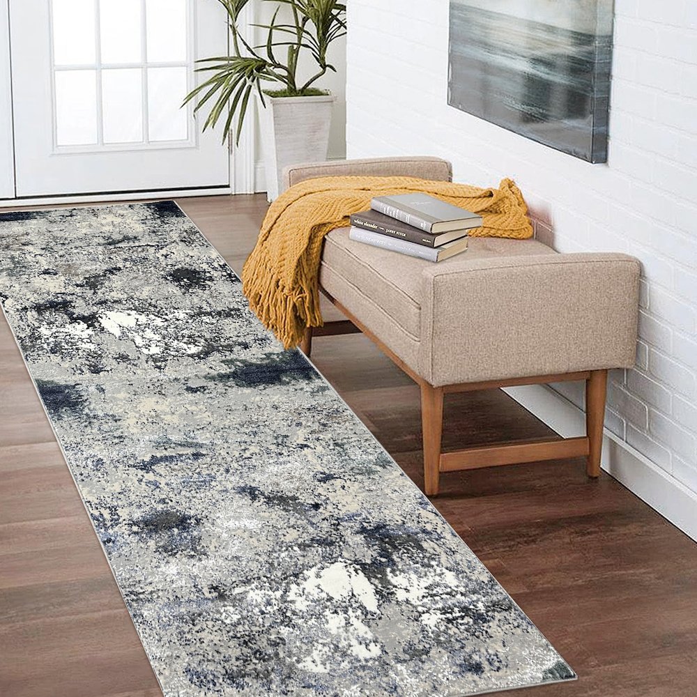 Antalya Durable Performance Area Rug Indoor in Gray/Green, 2'6" x 8'
