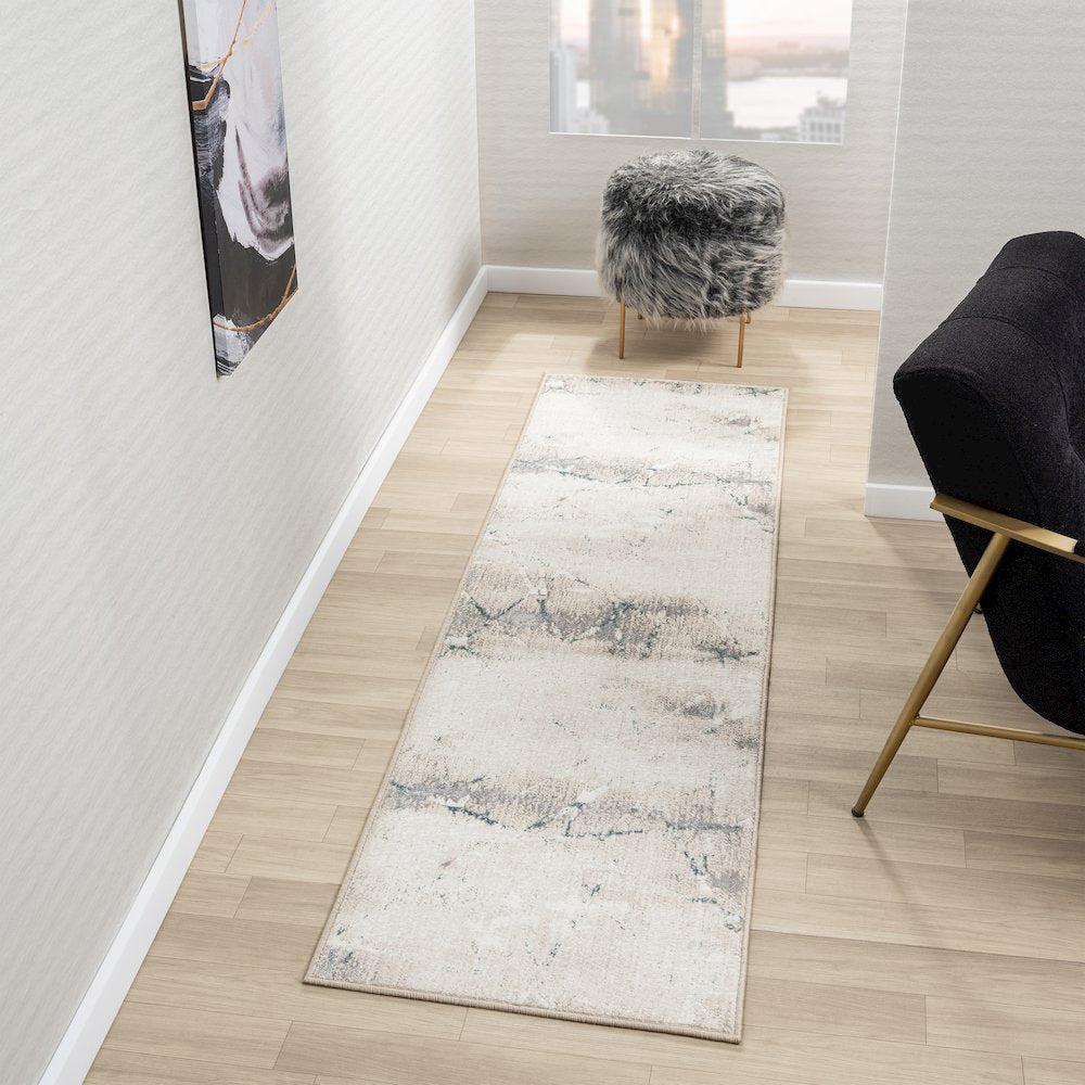 Antalya Durable Performance Area Rug Indoor in Beige/Blue, 2' x 7'