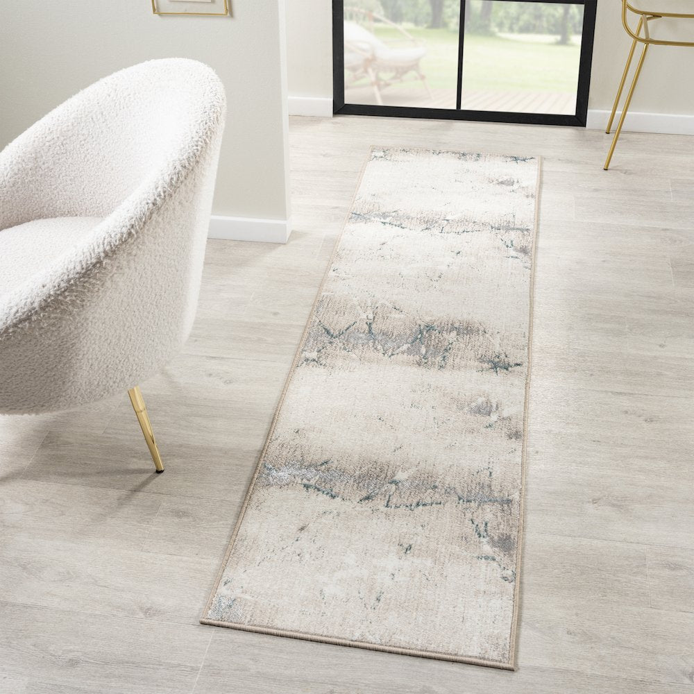 Antalya Durable Performance Area Rug Indoor in Beige/Blue, 2' x 7'
