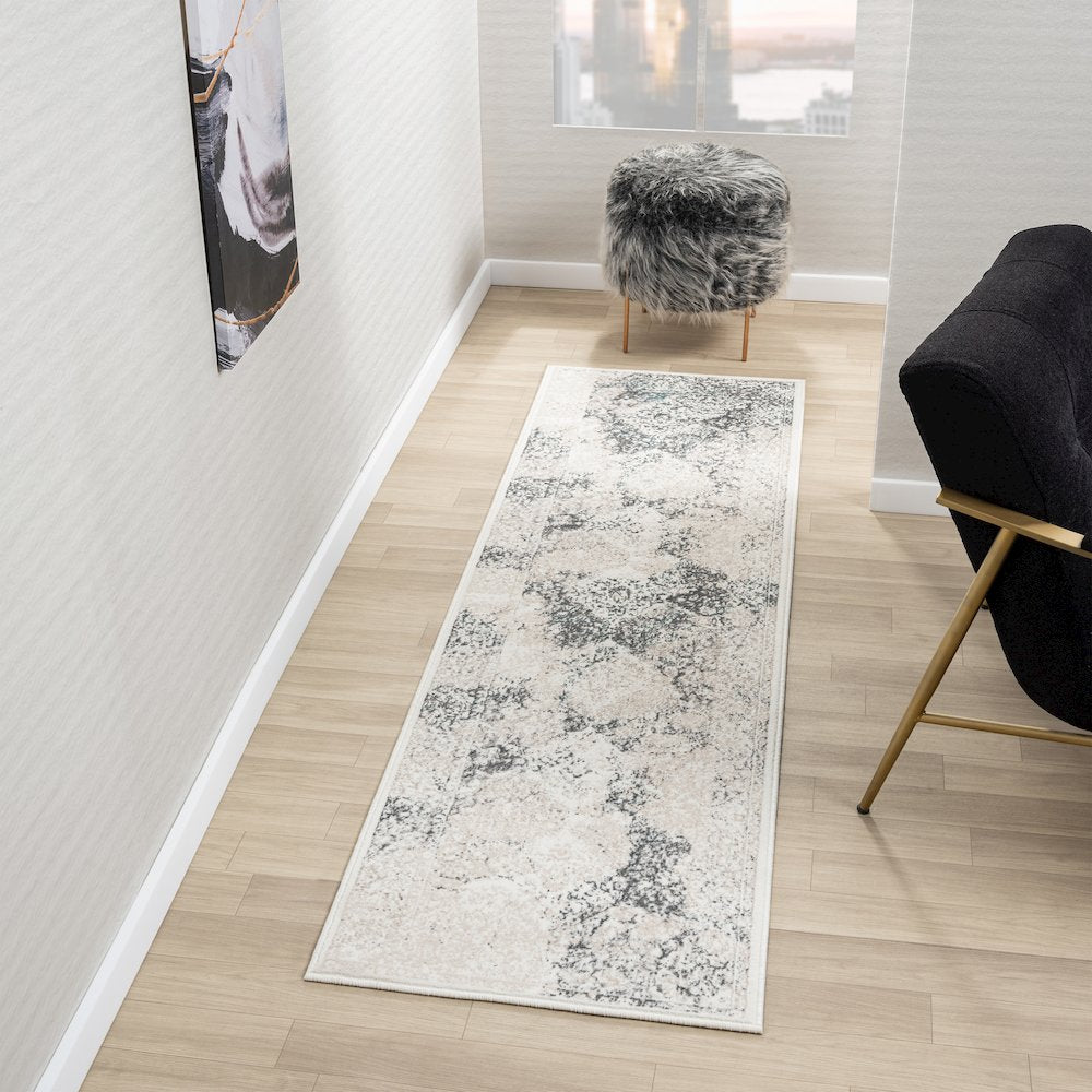 Antalya Durable Performance Area Rug Indoor in Beige/Blue, 2' x 7'