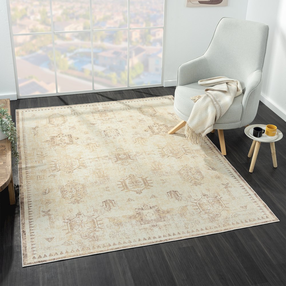 Aria Durable Performance Area Rug Indoor in Beige, 2' x 5'