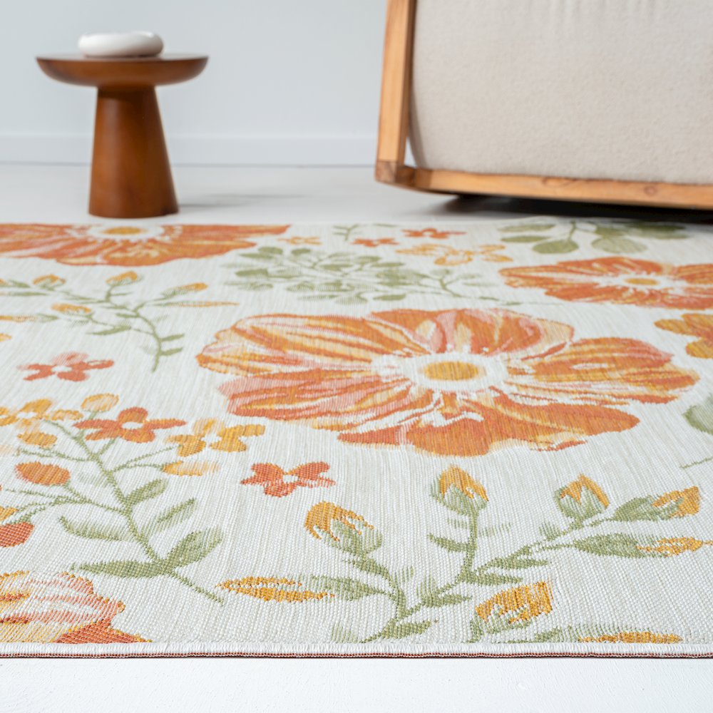 Belize Durable Performance Area Rug Outdoor in Green/Orange, 2' x 8'