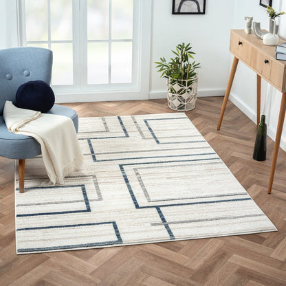 Bristol Performance Blend Area Rug Indoor in Ivory/Blue, 5' x 7'