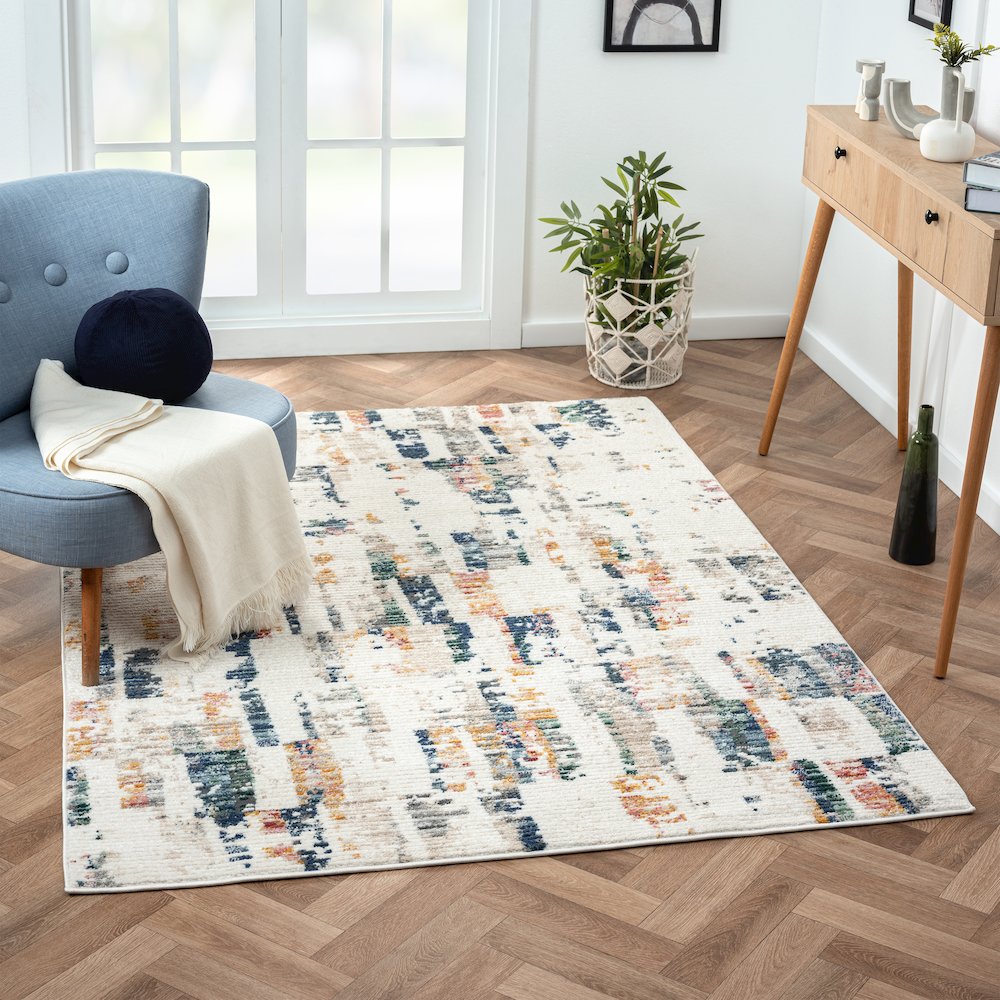 Bristol Performance Blend Area Rug Indoor in Blue/Orange, 5' x 7'