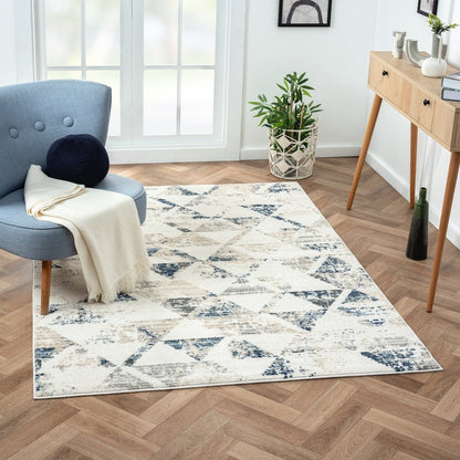 Bristol Performance Blend Area Rug Indoor in Ivory/Blue, 5' x 7'