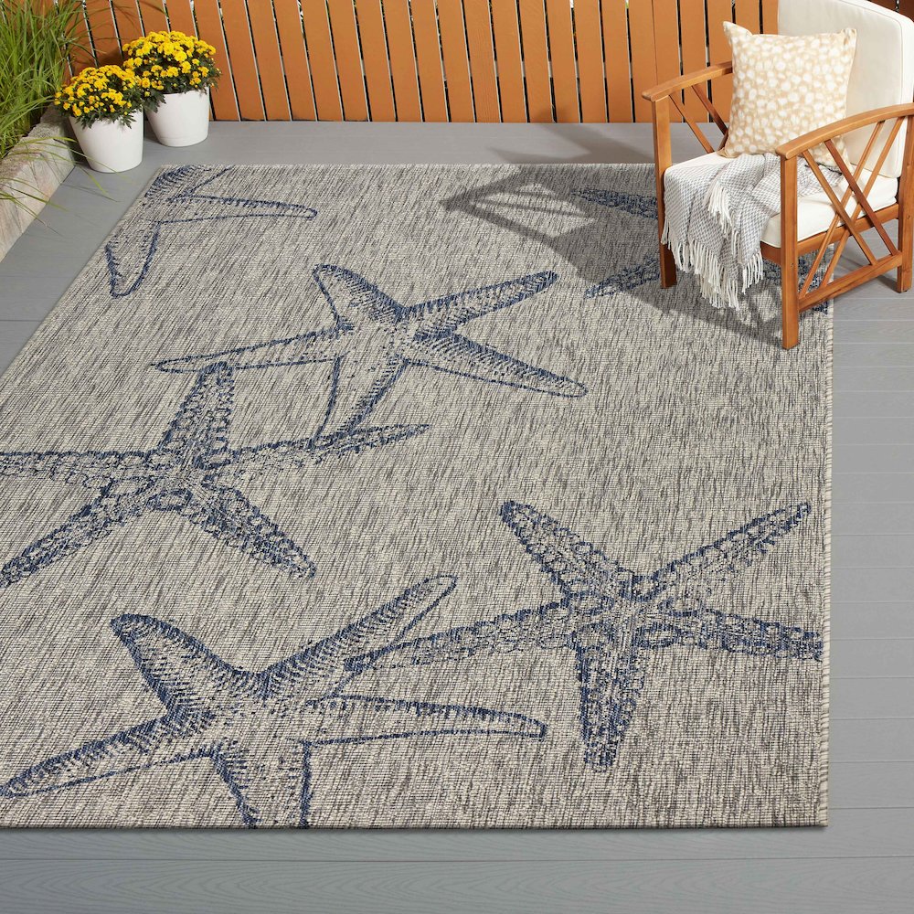 Captiva Durable Performance Area Rug Outdoor in Blue/Gray, 5' x 7'