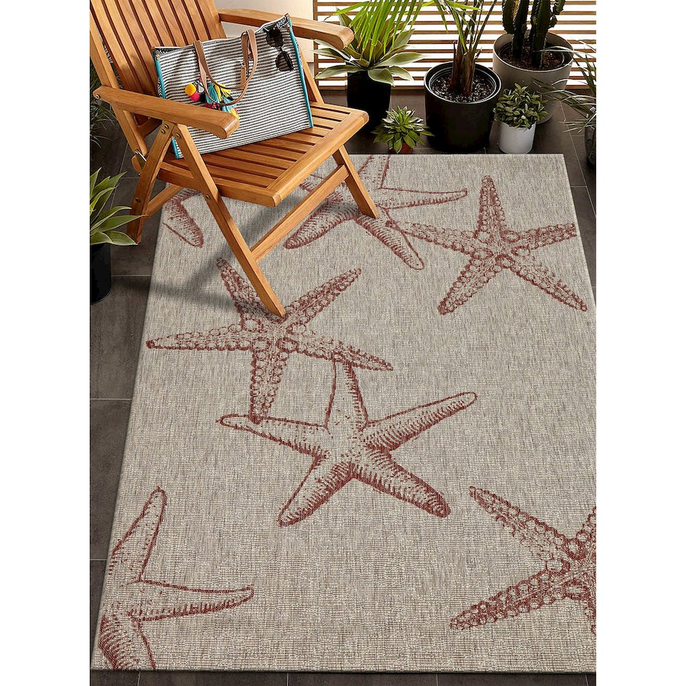 Captiva Durable Performance Area Rug Outdoor in Red/Beige, 5' x 7'
