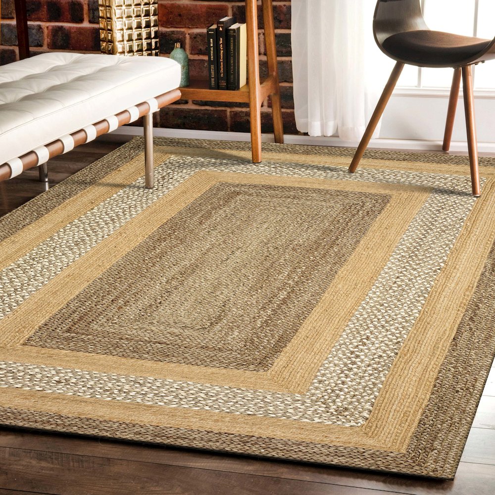 Classic Jute Jute Area Rug Indoor in Brown/Multicolored, 3'6" x 5'6"