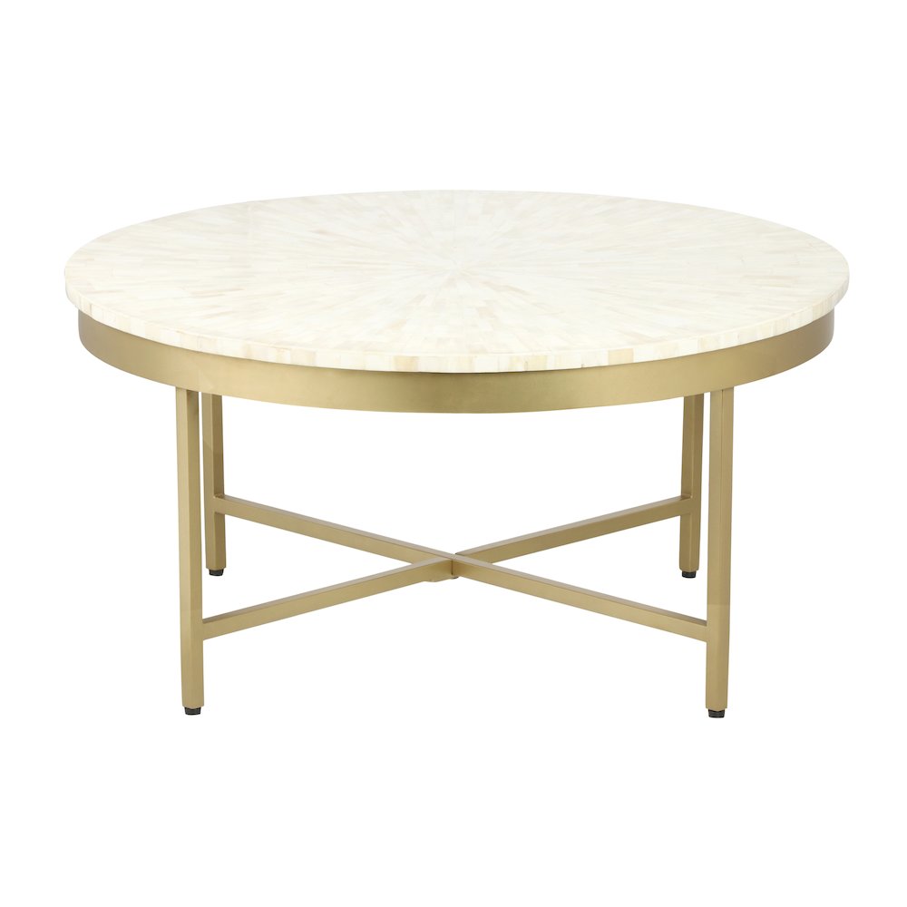 Prescott Coffee Table in White/Gold, 36" Diameter x 18" H