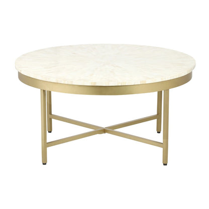 Prescott Coffee Table in White/Gold, 36" Diameter x 18" H