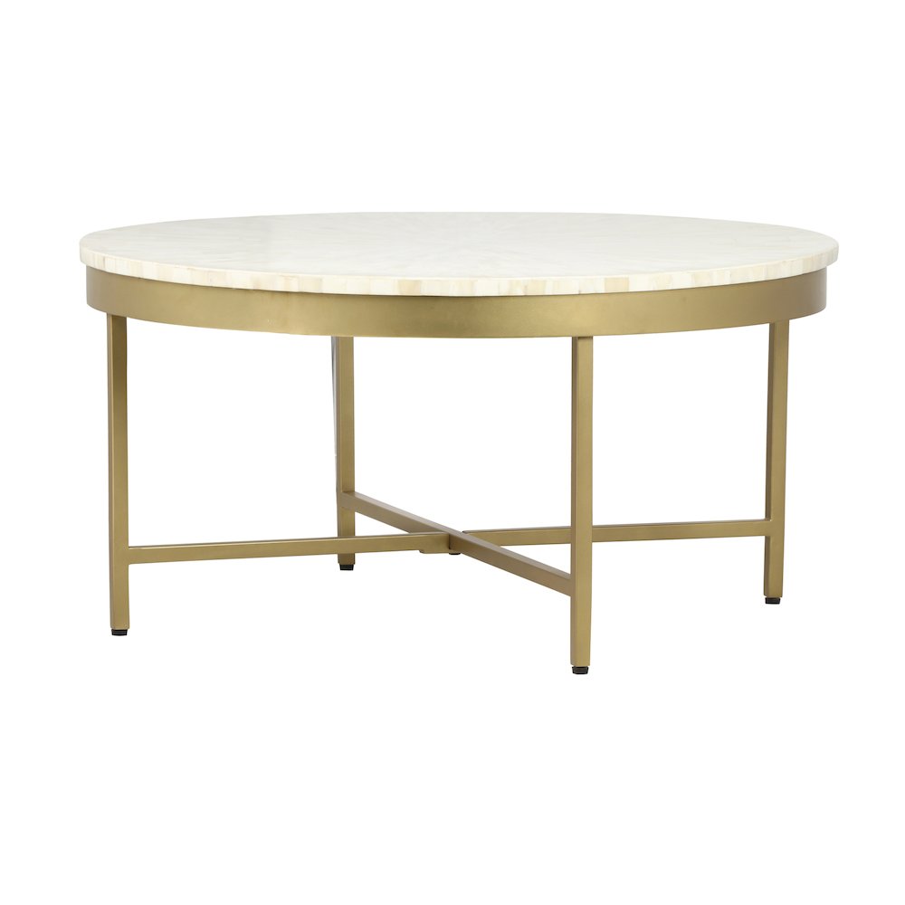 Prescott Coffee Table in White/Gold, 36" Diameter x 18" H