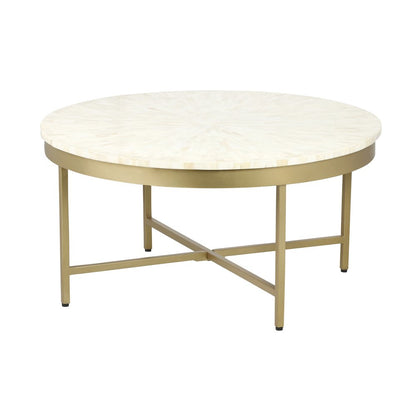 Prescott Coffee Table in White/Gold, 36" Diameter x 18" H