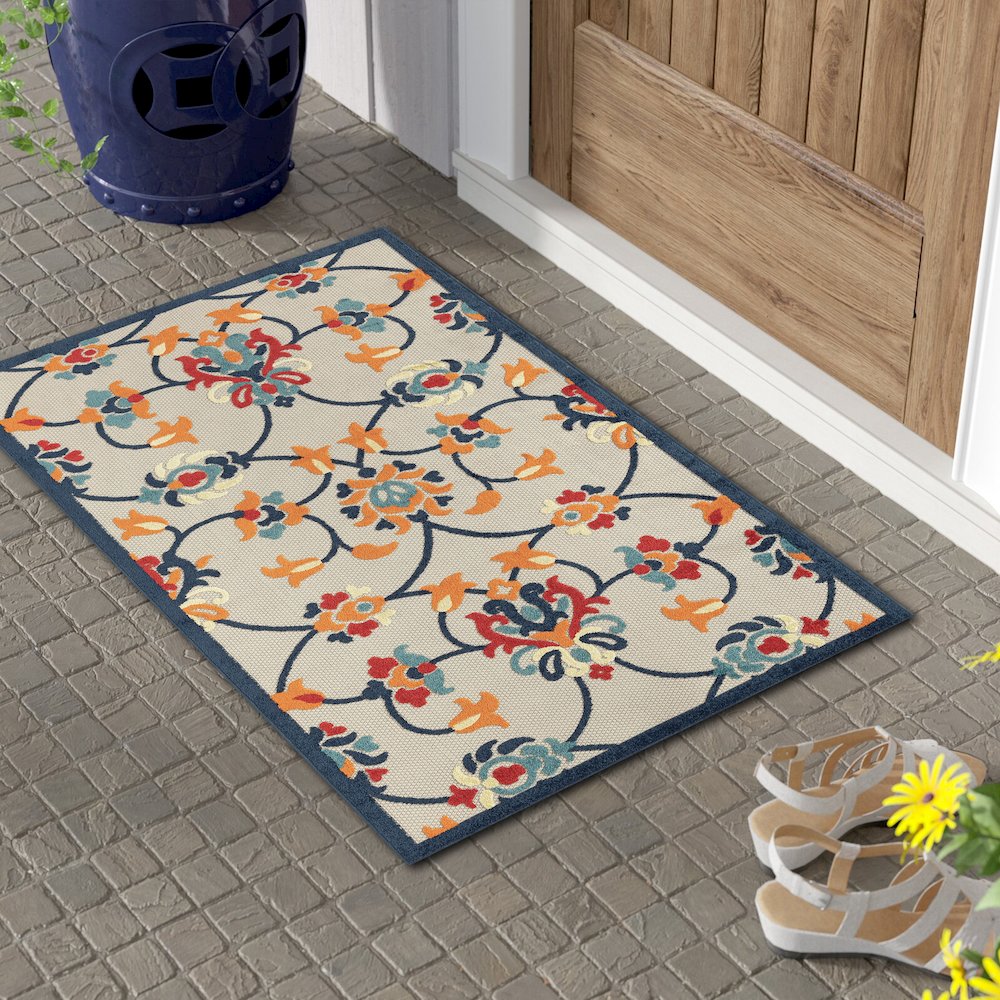 Copa Cabana Durable Performance Area Rug Outdoor in Orange/Blue, 2' x 3'