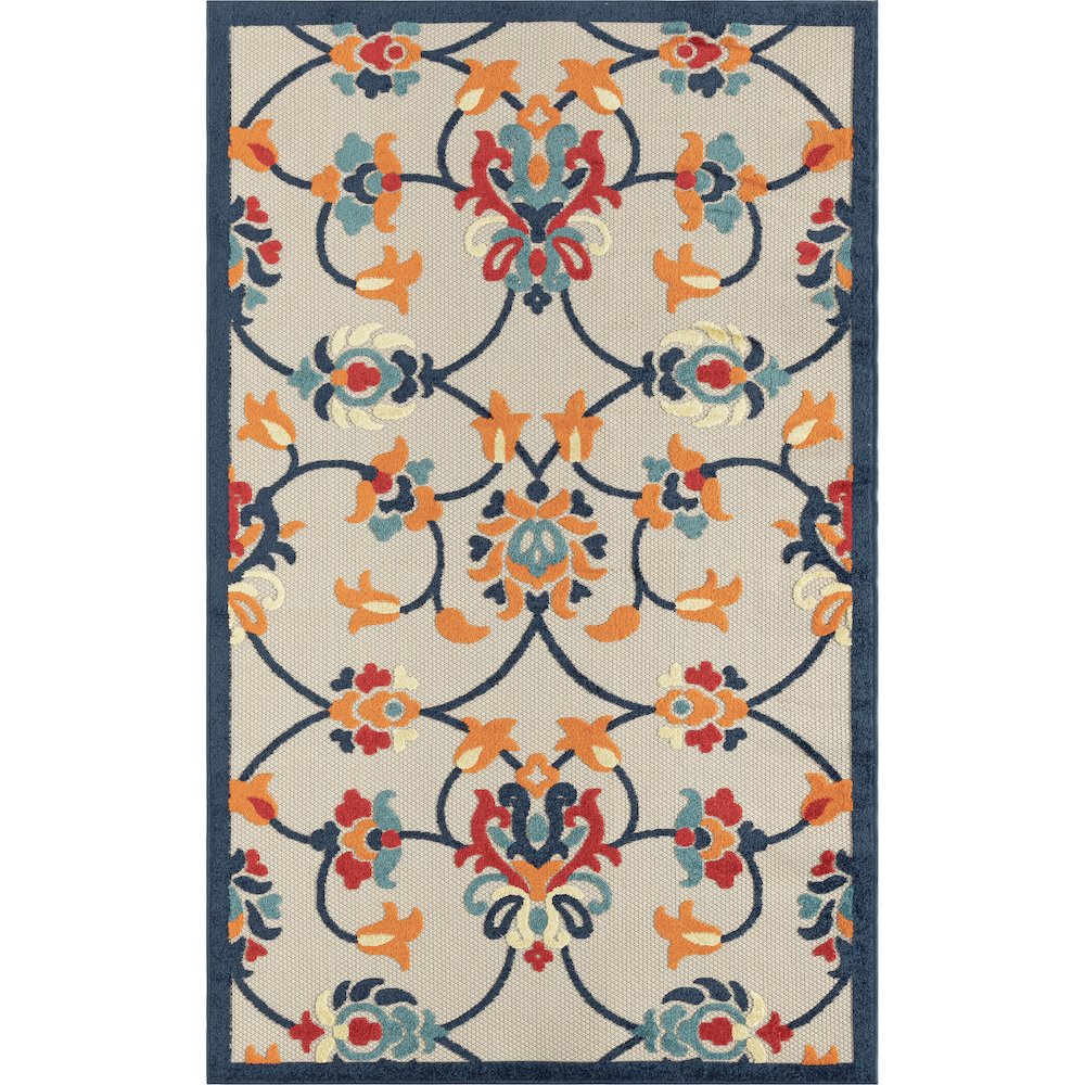 Copa Cabana Durable Performance Area Rug Outdoor in Orange/Blue, 2' x 3'