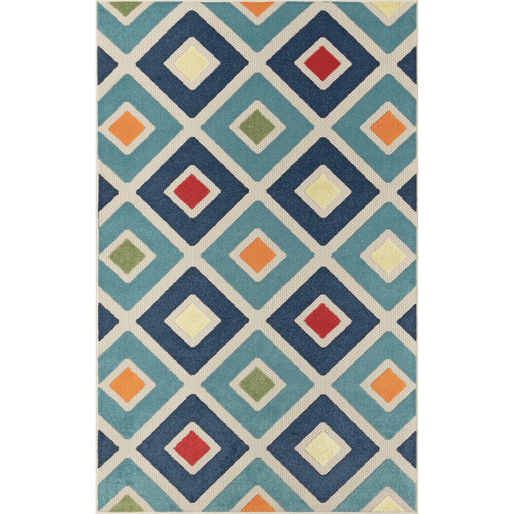 Durable Performance Area Rug Outdoor in Navy Blue/Multicolor, 3'6" x 5'6"