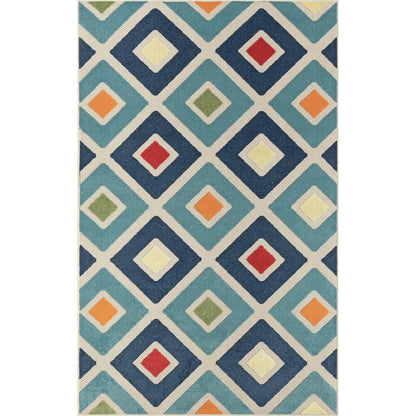Durable Performance Area Rug Outdoor in Navy Blue/Multicolor, 3'6" x 5'6"
