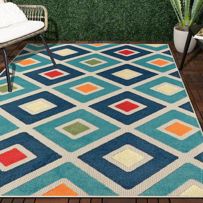 Durable Performance Area Rug Outdoor in Navy Blue/Multicolor, 3'6" x 5'6"