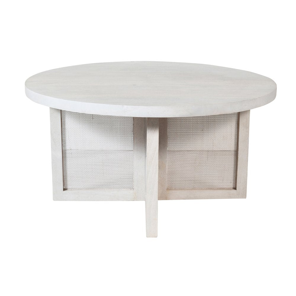 Wyeth Coffee Table White Wash Finish in White, 36" Diameter x 18" H