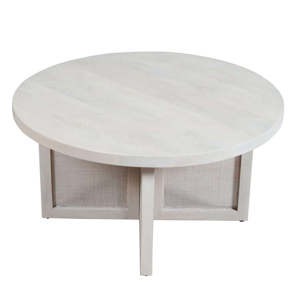 Wyeth Coffee Table White Wash Finish in White, 36" Diameter x 18" H