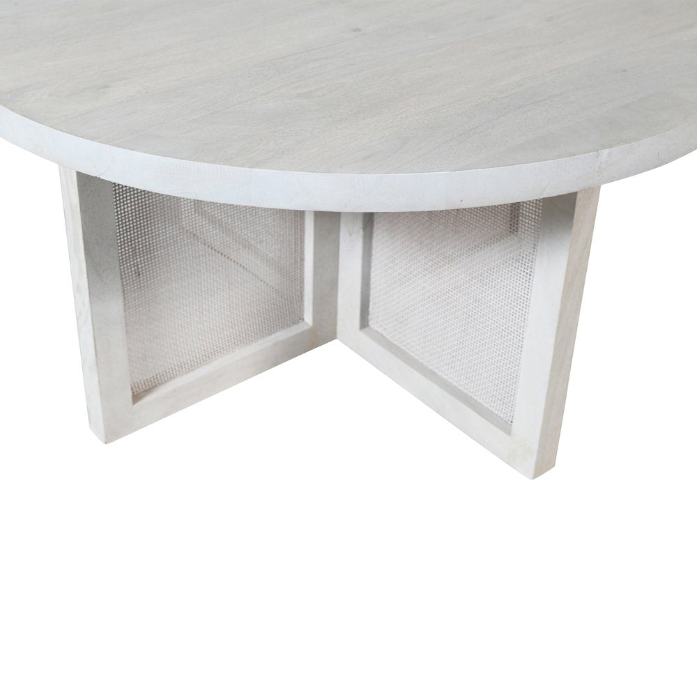 Wyeth Coffee Table White Wash Finish in White, 36" Diameter x 18" H