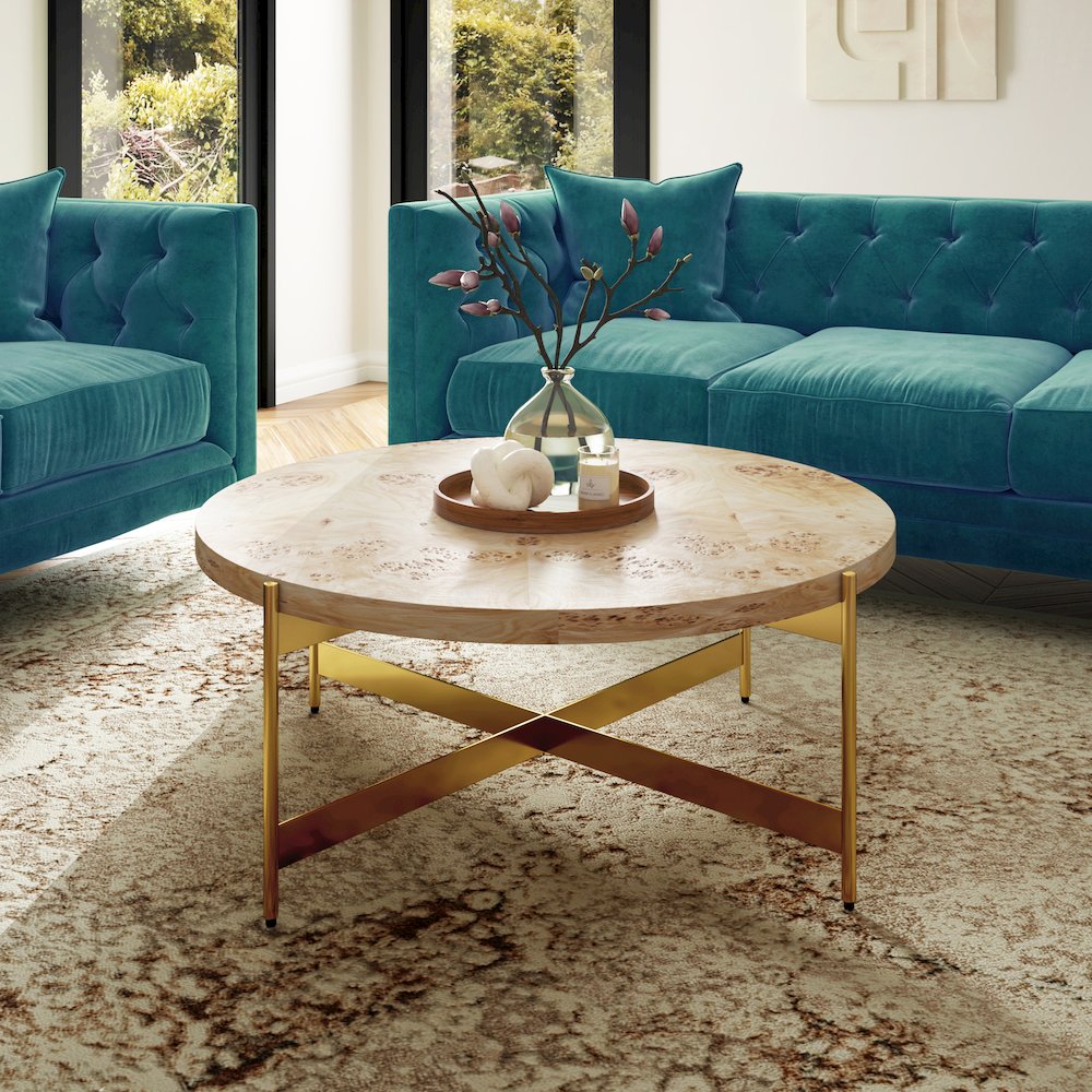 Summerfield Coffee Table in Brown/Gold, 36" Diameter x 18" H