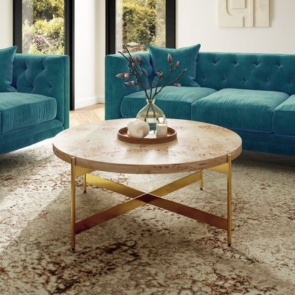 Summerfield Coffee Table in Brown/Gold, 36" Diameter x 18" H