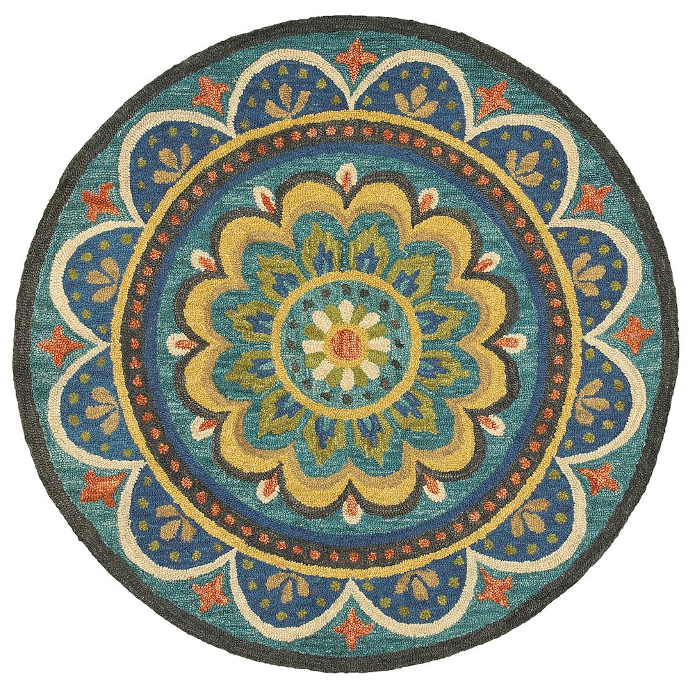 Dazzle Wool Area Rug Indoor in Blue/Multicolored, 4' Round