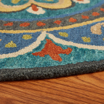 Dazzle Wool Area Rug Indoor in Blue/Multicolored, 4' Round