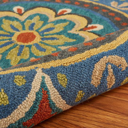 Dazzle Wool Area Rug Indoor in Blue/Multicolored, 4' Round