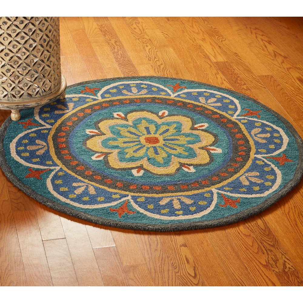 Dazzle Wool Area Rug Indoor in Blue/Multicolored, 4' Round