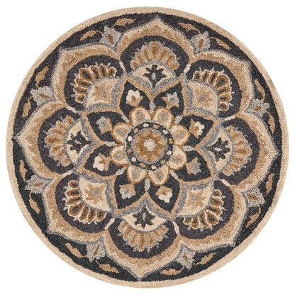 Dazzle Wool Area Rug Indoor in Black/Ivory, 4' Round
