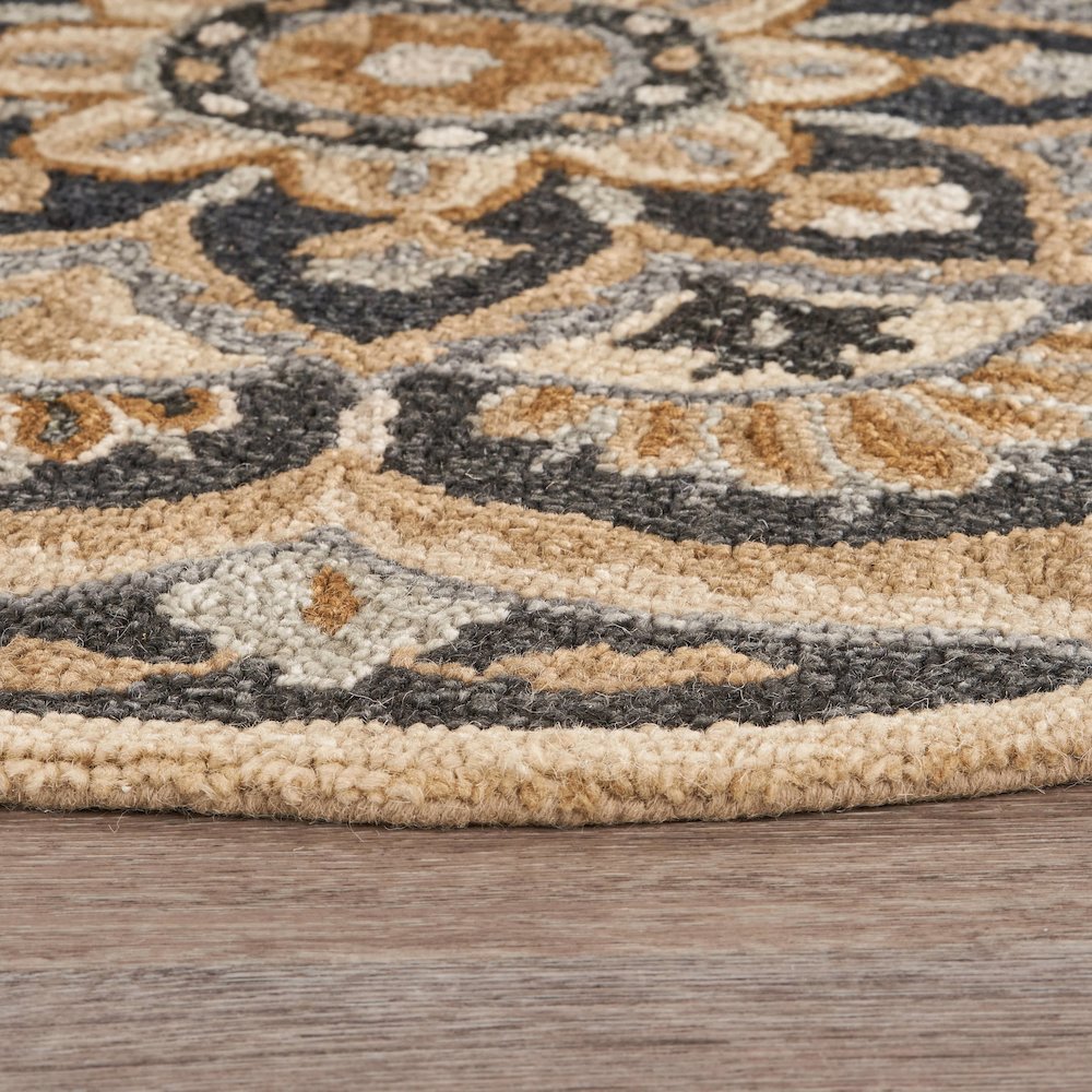 Dazzle Wool Area Rug Indoor in Black/Ivory, 4' Round