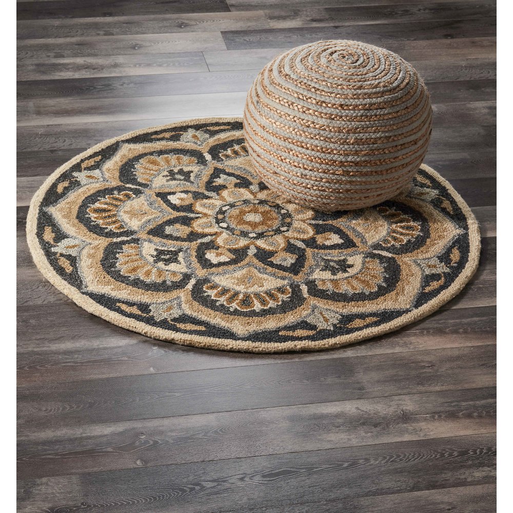 Dazzle Wool Area Rug Indoor in Black/Ivory, 4' Round