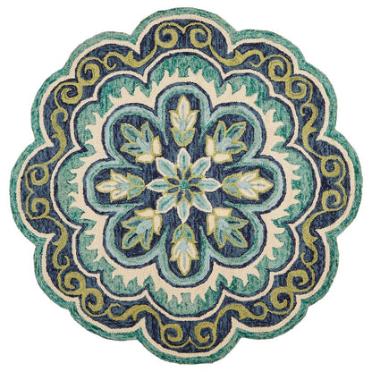 Dazzle Wool Area Rug Indoor in Green/Blue, 4' Round