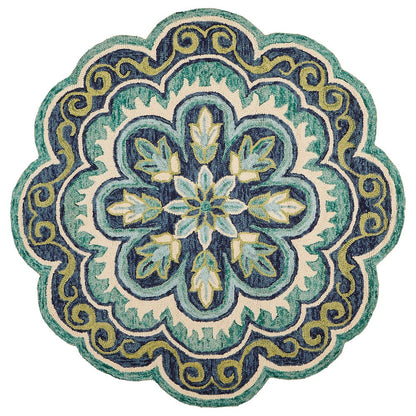 Dazzle Wool Area Rug Indoor in Green/Blue, 5' Round