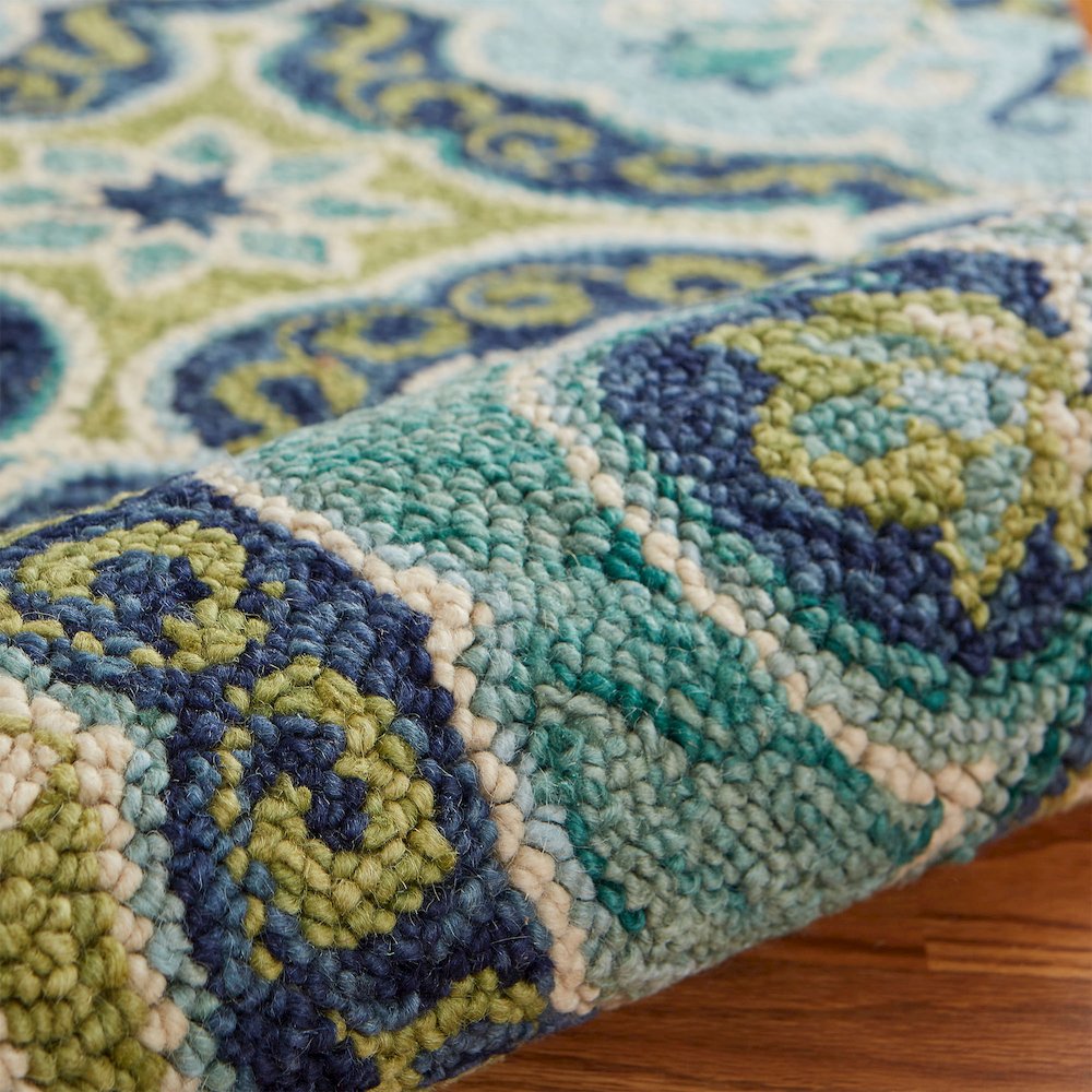 Dazzle Wool Area Rug Indoor in Green/Blue, 5' Round