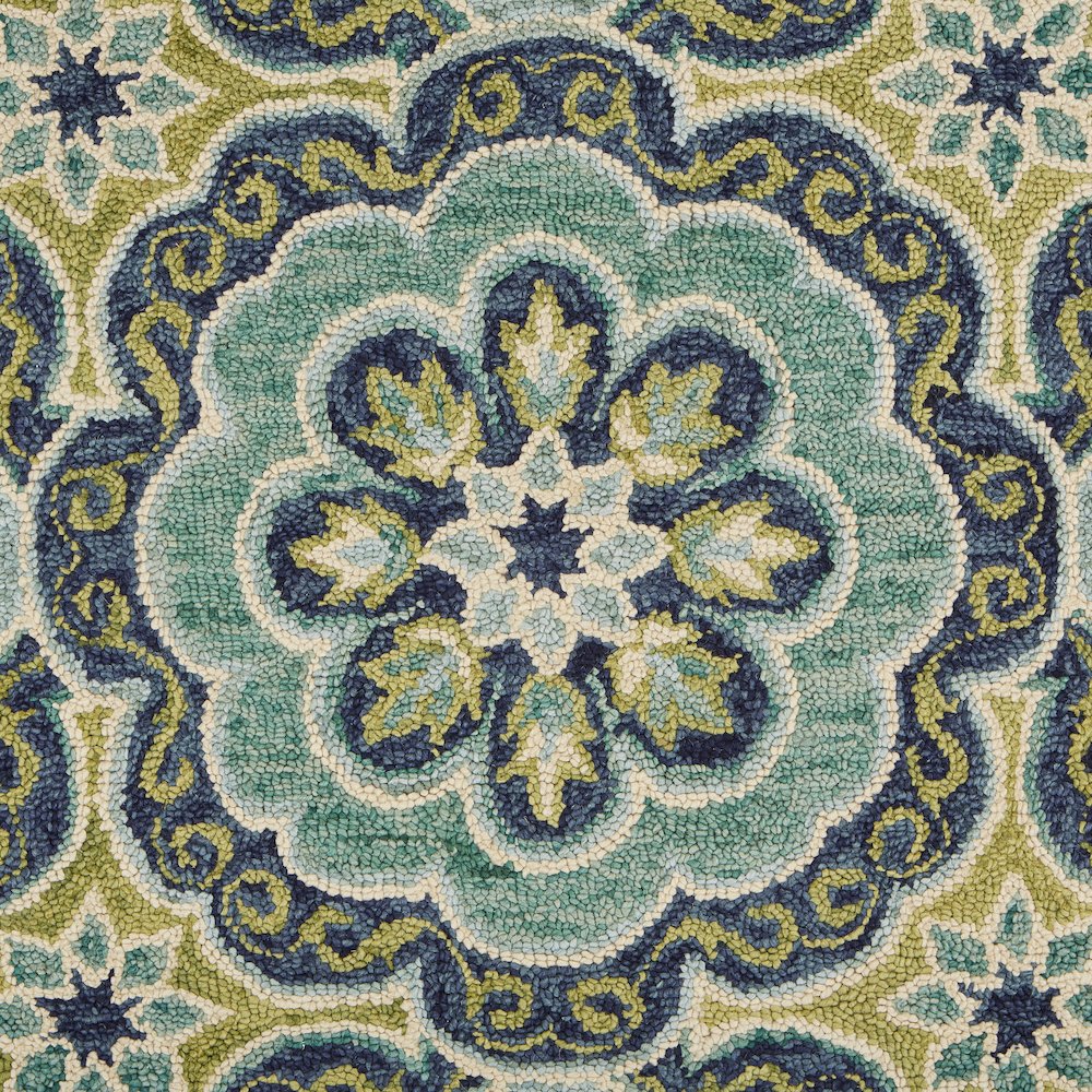 Dazzle Wool Area Rug Indoor in Green/Blue, 4' Round