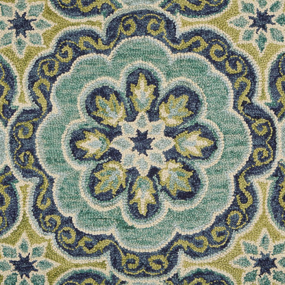 Dazzle Wool Area Rug Indoor in Green/Blue, 4' Round
