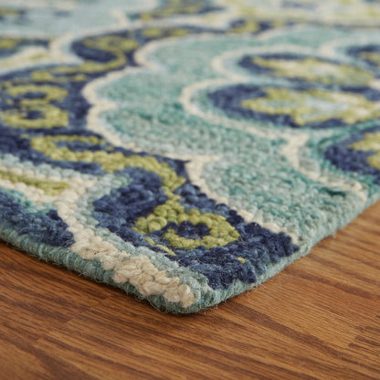 Dazzle Wool Area Rug Indoor in Green/Blue, 4' Round