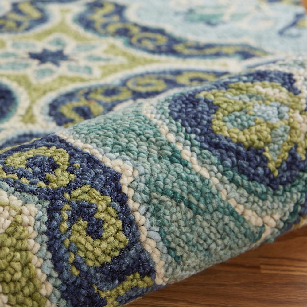 Dazzle Wool Area Rug Indoor in Green/Blue, 4' Round