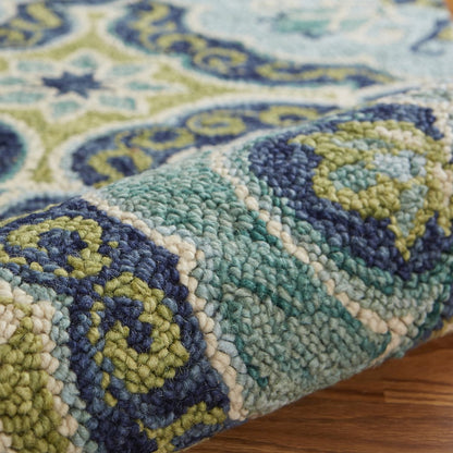 Dazzle Wool Area Rug Indoor in Green/Blue, 4' Round