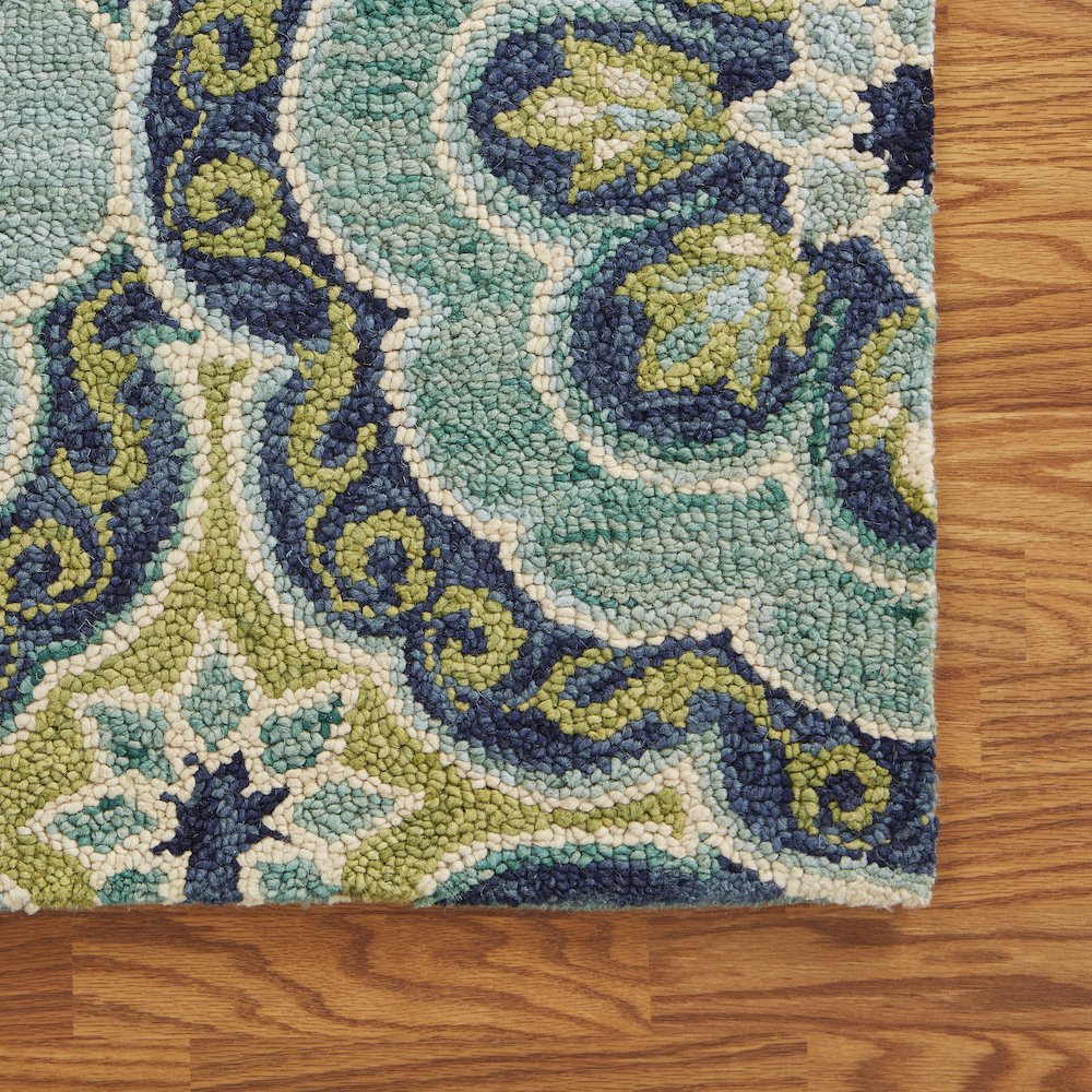Dazzle Wool Area Rug Indoor in Green/Blue, 4' Round