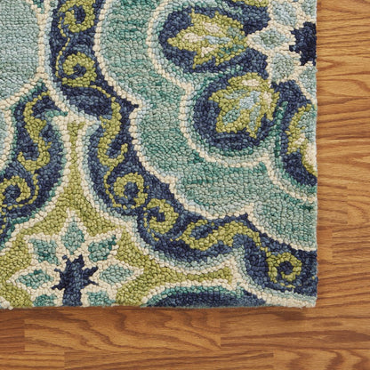 Dazzle Wool Area Rug Indoor in Green/Blue, 4' Round